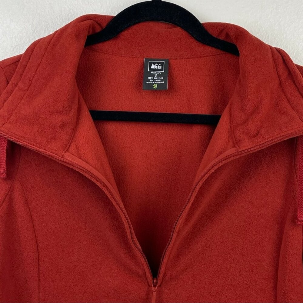 REI Sweater Women's Size S Fleece Pullover Half Zip Turtleneck Ruched Sleeve Red - Picture 5 of 8